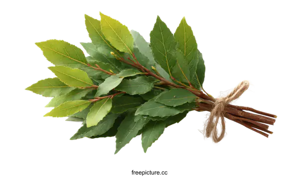 [Transparent Background PNG]Fresh Bay Leaves Bunch on White Background
