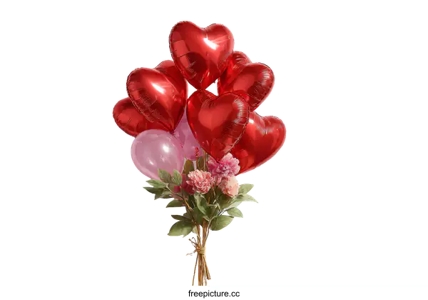 [Transparent Background PNG]Heart-shaped Balloons Bouquet with Flowers