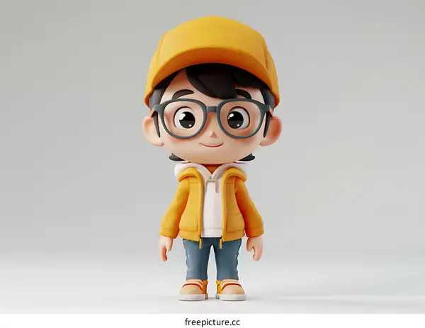 3d rendering of a cute boy wearing a yellow cap