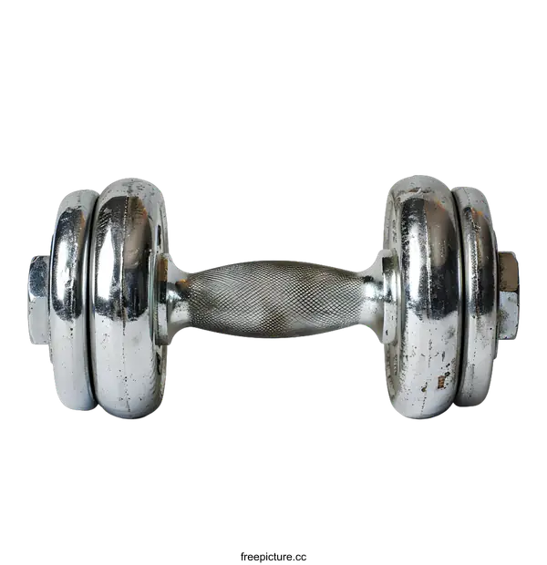 [Transparent Background PNG]Silver Metal Dumbbell on White Background