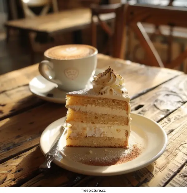Decadent and Calorie-Filled Treat of Cake and Coffee