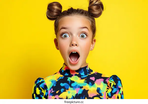 Surprised Girl with Colorful Fashionable Outfit