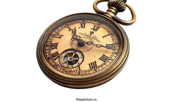 [Transparent Background PNG]Antique Pocket Watch with Roman Numerals