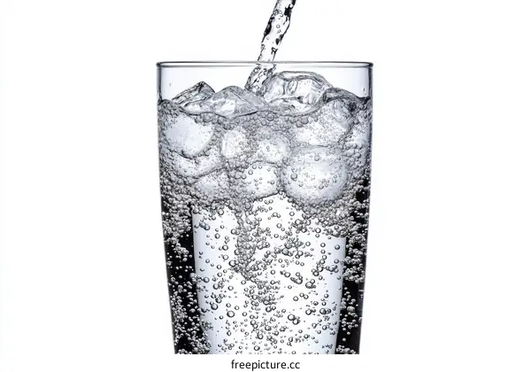 Sparkling Water with Ice Cubes in a Glass