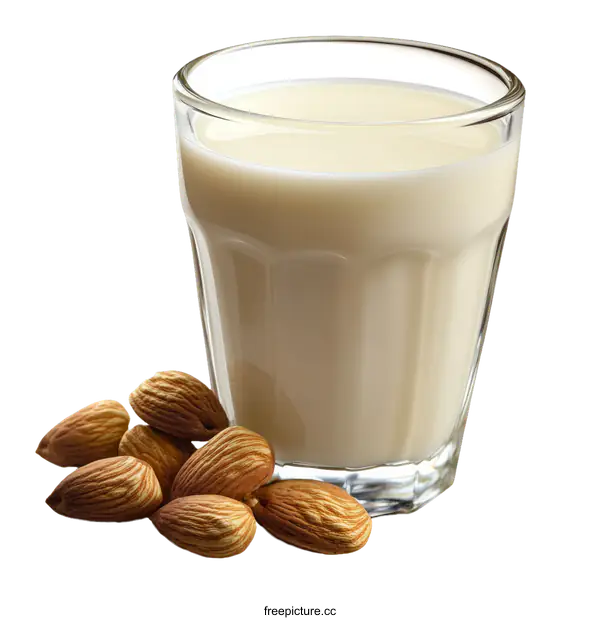 [Transparent Background PNG]Almond Milk in Glass with Almonds