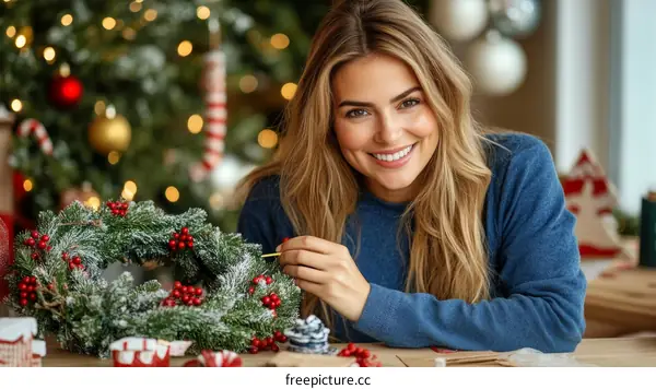 Woman Making Christmas Wreath