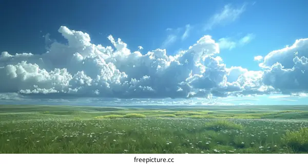 Vast Prairie Landscape Under a Cloudy Sky