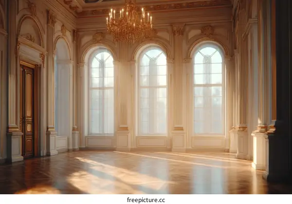 Grand Hall Interior with Sunlight