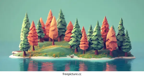 Low Poly Forest Island Illustration