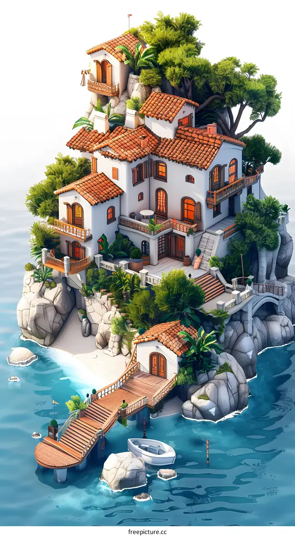 Mediterranean Villa on a Rock Island Paradise