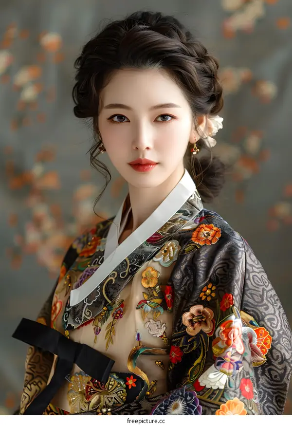 Portrait of a young Korean woman in traditional dress, hanbok