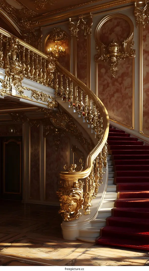 Golden Staircase Interior Design with Intricate Details