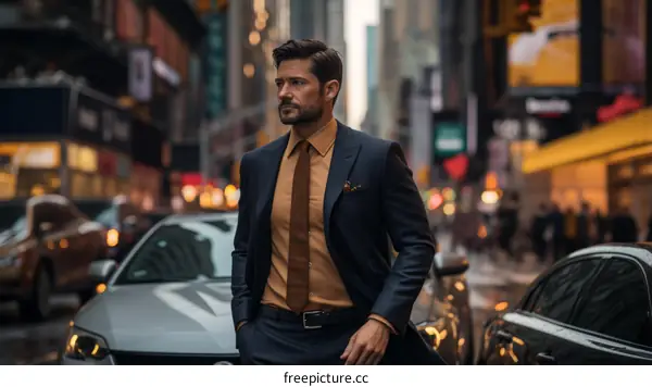 A man in a suit is walking down a busy street in the city