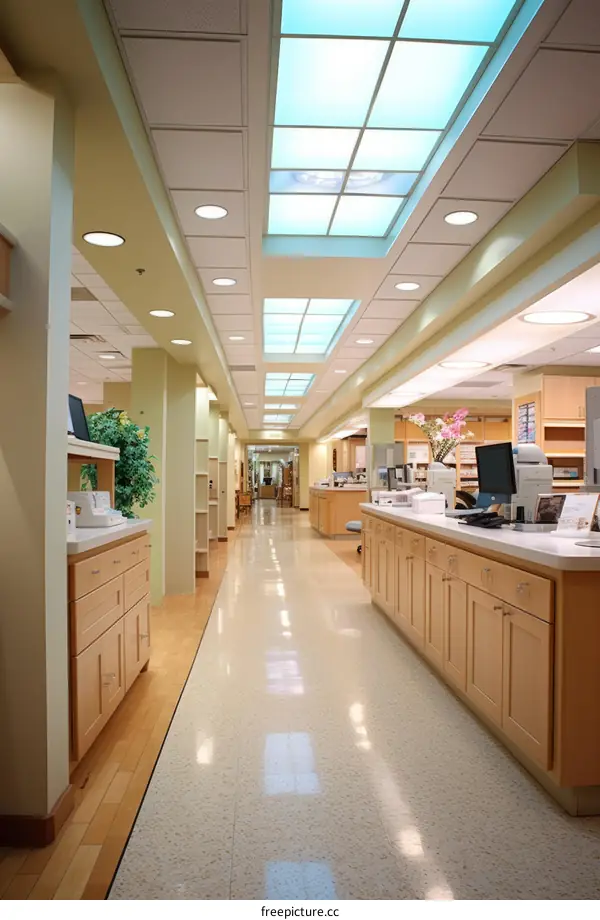Hospital Pharmacy Interior with Equipment and Shelves