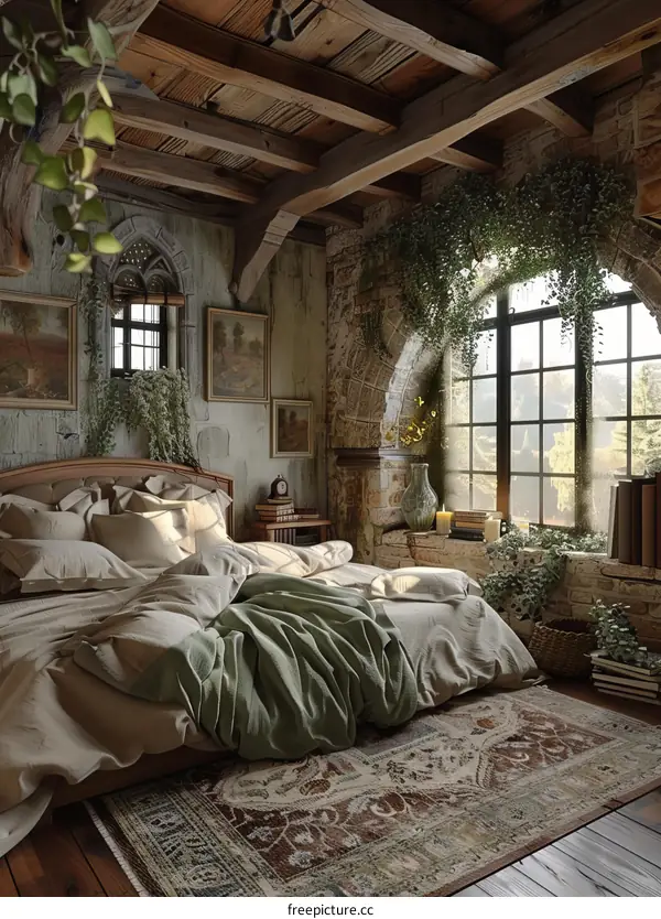 Rustic Bedroom Interior Design Illustration