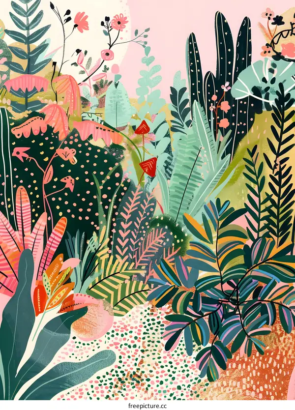 Colorful Abstract Floral Garden Illustration