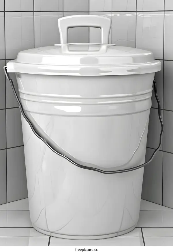 White Plastic Bucket with Handle and Lid