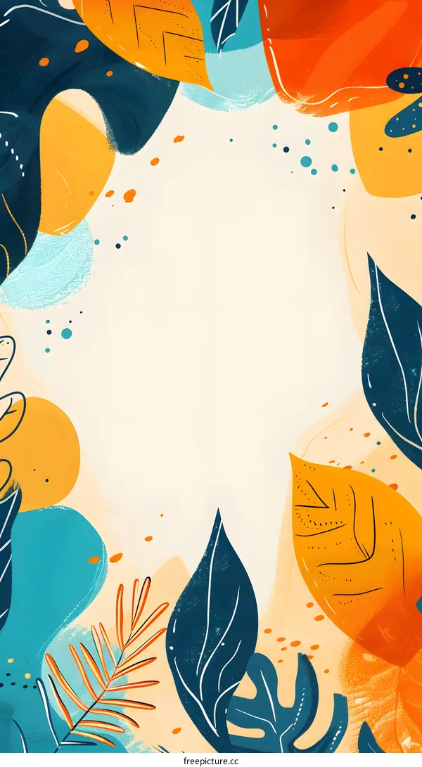 Abstract Hand Drawn Tropical Leaves Background Illustration