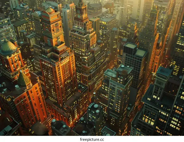 Aerial View of a Night City Skyline