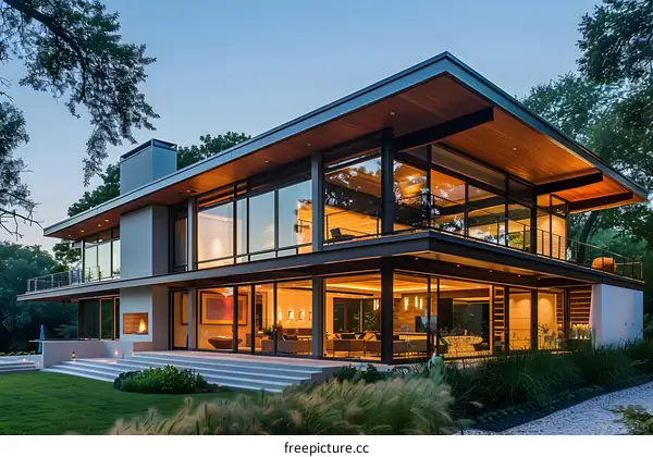 Modern Home With Large Windows And Deck