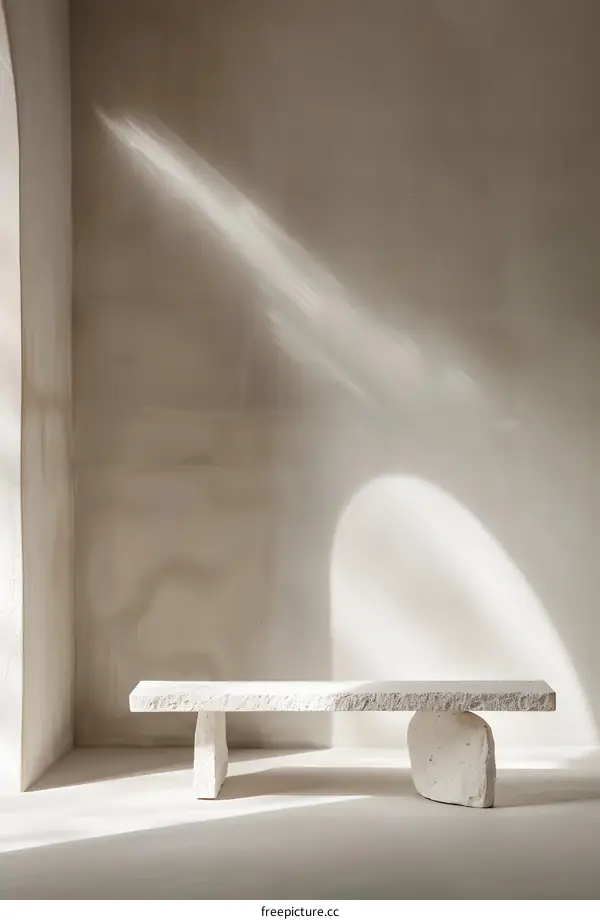 White Stone Bench Minimalist Interior Design