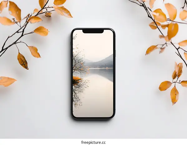 Smartphone with Autumn Lake Landscape