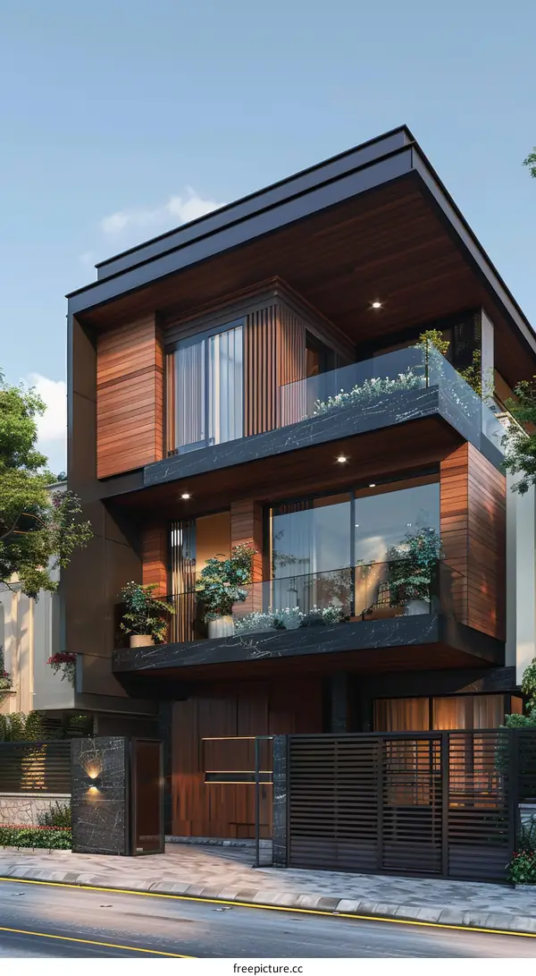 Modern Wooden House Facade Design