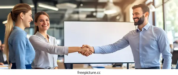 Business People Shaking Hands in Office Meeting