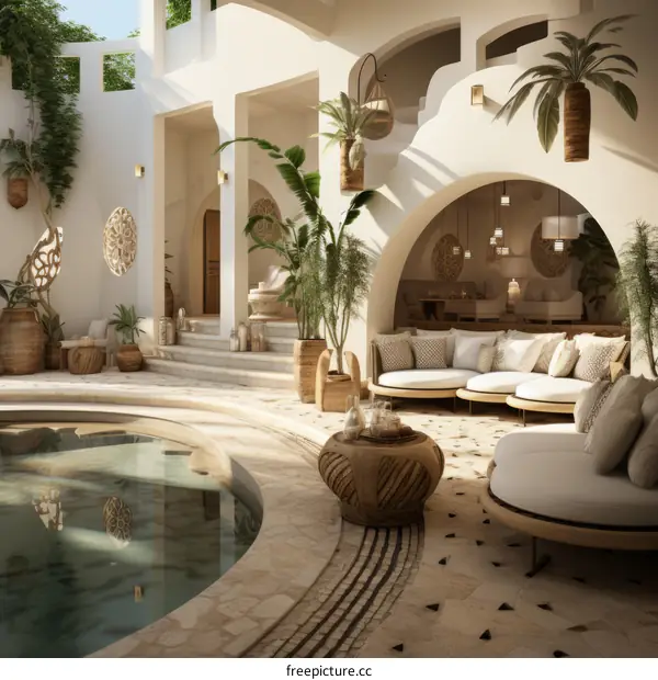 Luxurious Moroccan Oasis: Expansive Courtyard with Pool