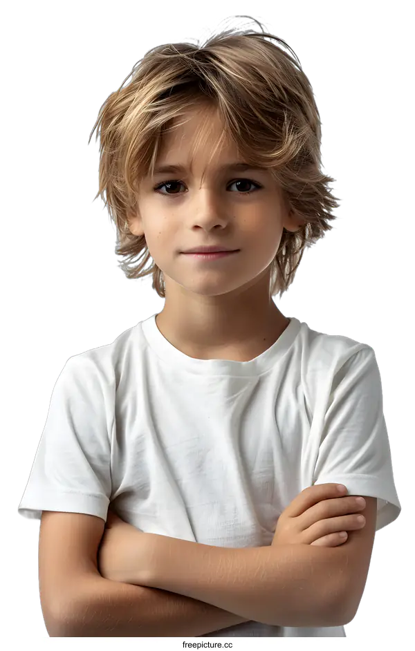 [Transparent Background PNG]Portrait of a boy with blond hair and brown eyes