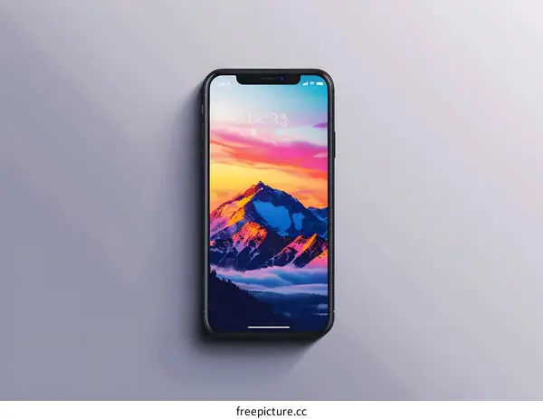 Smartphone Mockup with Mountain Landscape Wallpaper