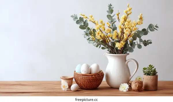 Easter Decorations on Wooden Table