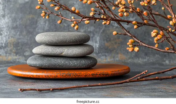 Zen Stones Arrangement on Wooden Tray