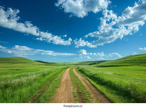 Country Road Cutting Through the Verdant Field