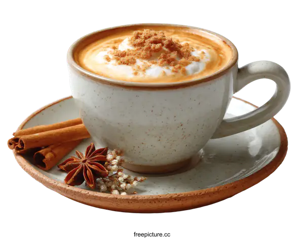 [Transparent Background PNG]Delicious Coffee Cup with Cinnamon and Star Anise