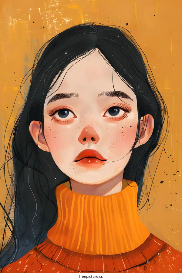 portrait of a girl with black hair and blue eyes