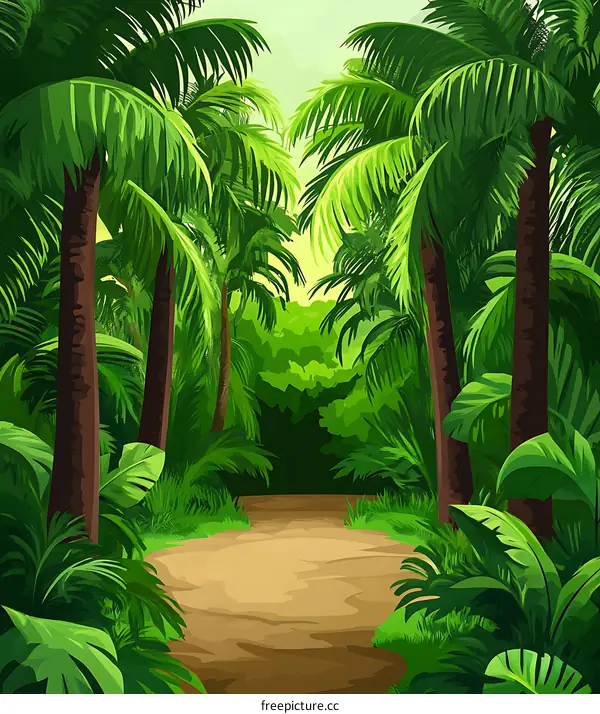 Tropical Jungle Path with Palm Trees