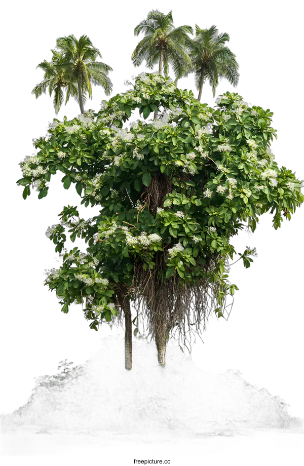 [Transparent Background PNG]Tropical Tree with White Flowers Isolated on White Background