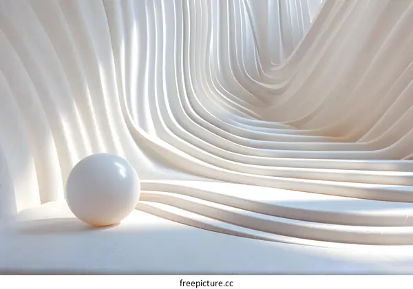 3d rendering of a white sphere on a white wavy surface