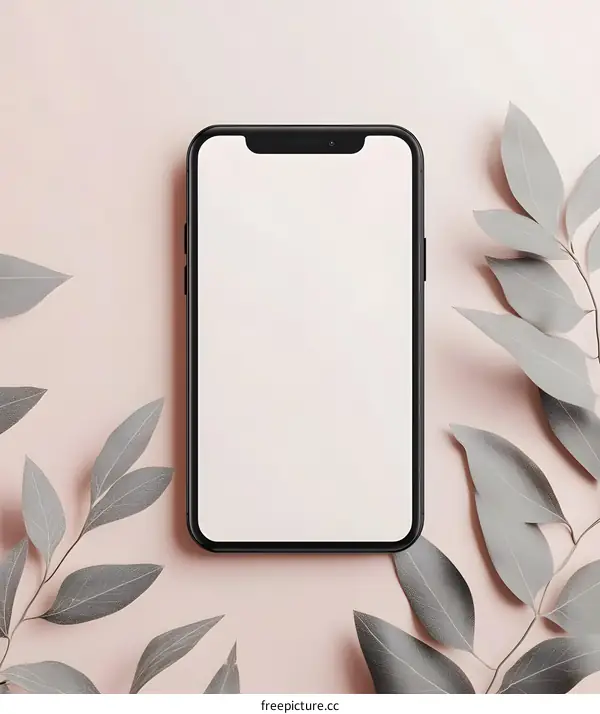 Minimalist Phone Mockup with Greenery and Pink Background