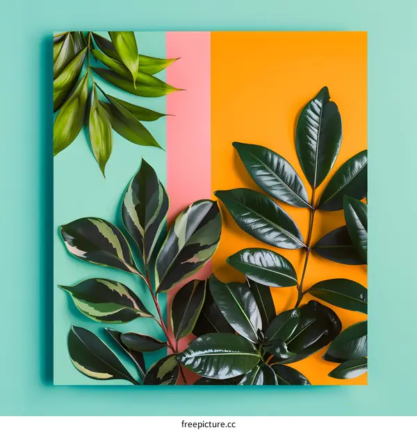 Tropical Leaves on Colored Background