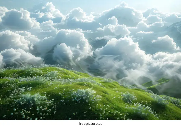 Lush Green Hills and White Clouds