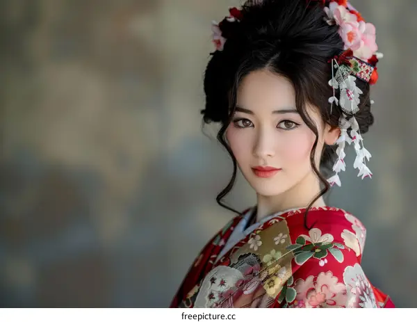 Beautiful Japanese Woman in Traditional Kimono