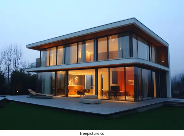 Modern House with Large Windows and a Deck