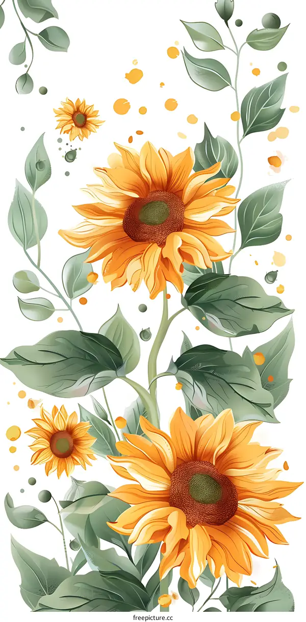 Yellow Sunflowers on White Background