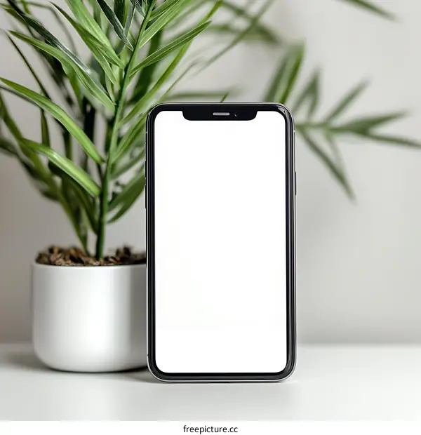 White Blank Screen Smartphone Mockup on White Table
