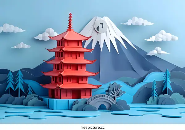 red pagoda with mount fuji in the background