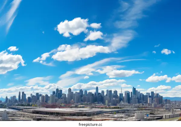 A wide shot of the Seattle skyline on a sunny day
