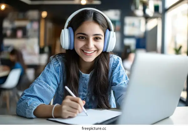 Young Woman Studying at a Cafe