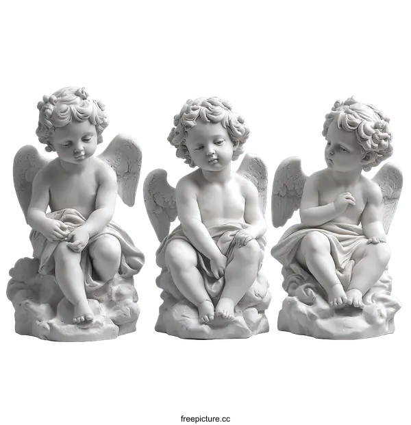 [Transparent Background PNG]Three Classical Cherubs on Rocks